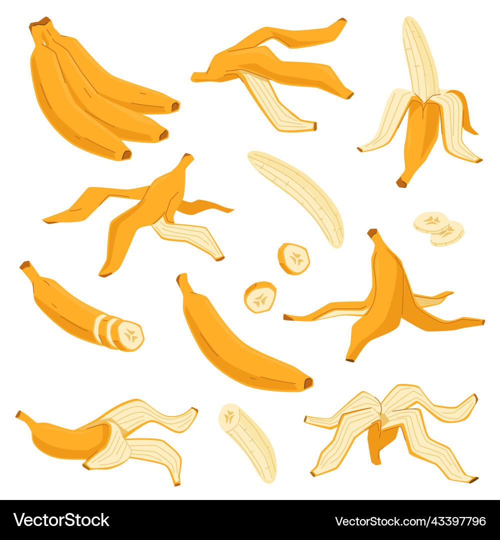 Cartoon Bananen gelbe tropische Früchte unpeeled Cartoon Bananen gelbe tropische Früchte unpeeled vektorbild