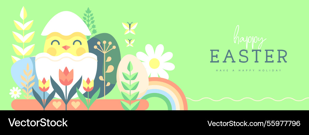 Holiday flat easter poster with eggs and chicken Holiday flat easter poster with eggs and chicken Vector Image