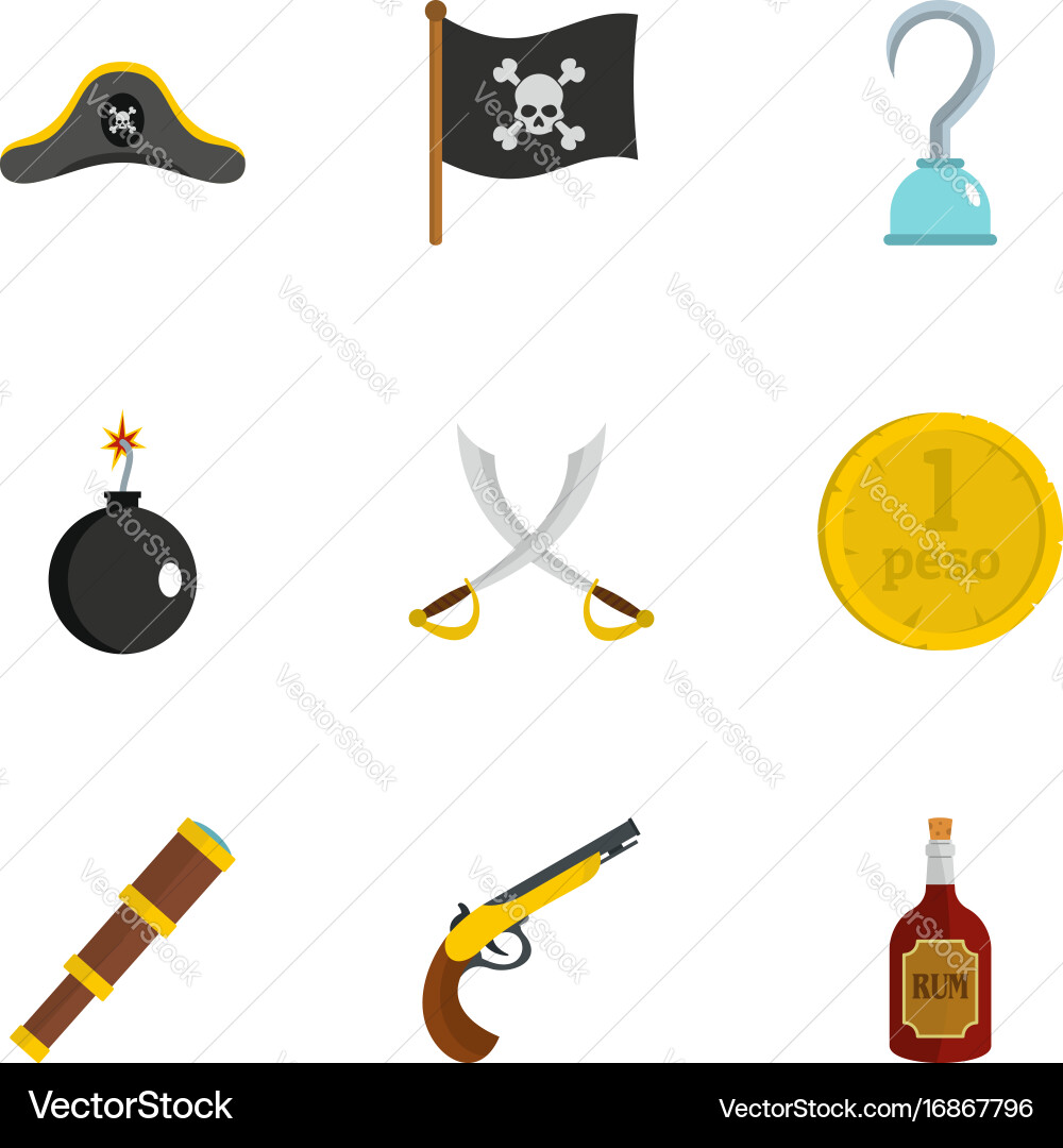 Pirates element icon set flat style Vector Image