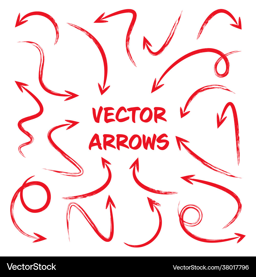Red grunge hand drawn arrows isolated on white Red grunge hand drawn arrows isolated on white vector image