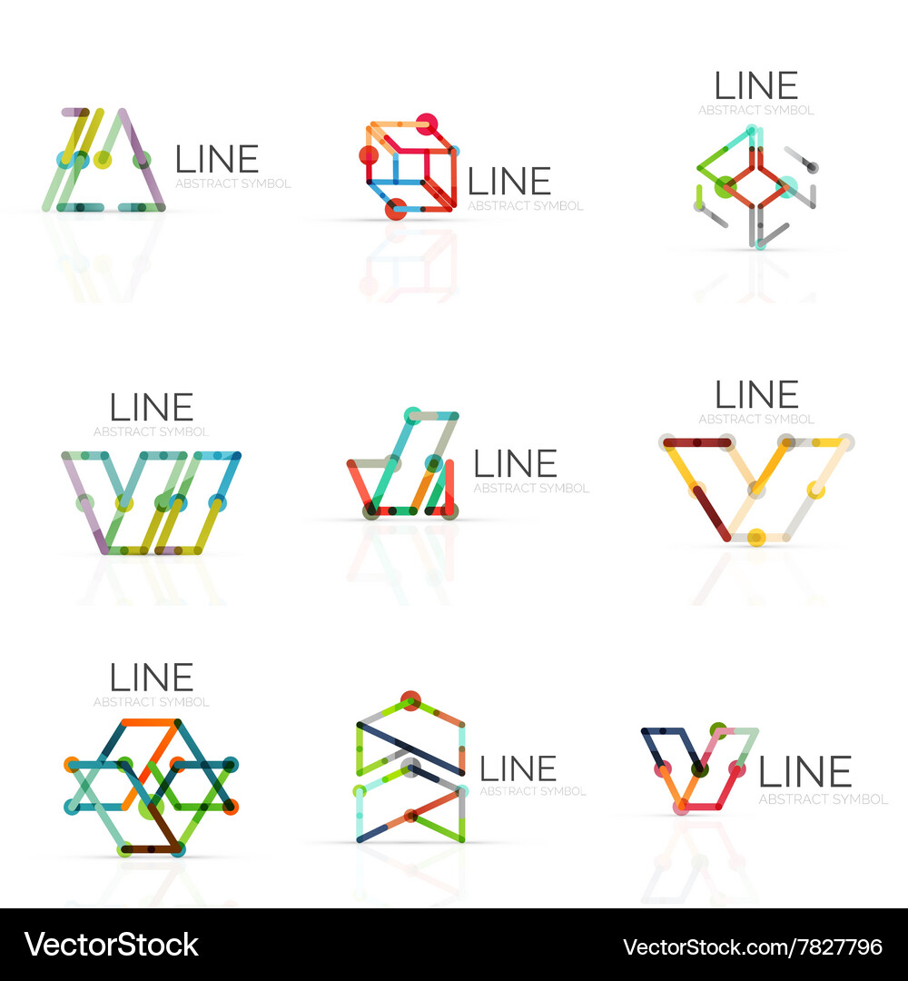 Set of linear abstract logos connected Vector Image