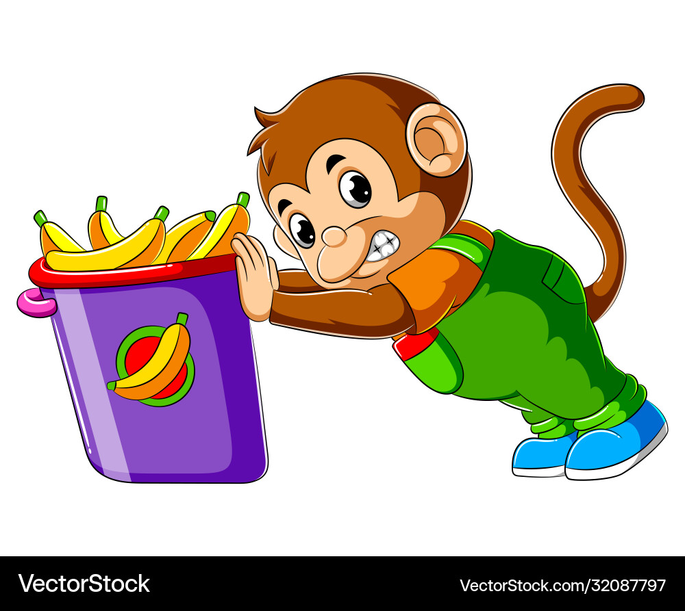 Monkey pushing a garbage can Monkey pushing a garbage can vector image