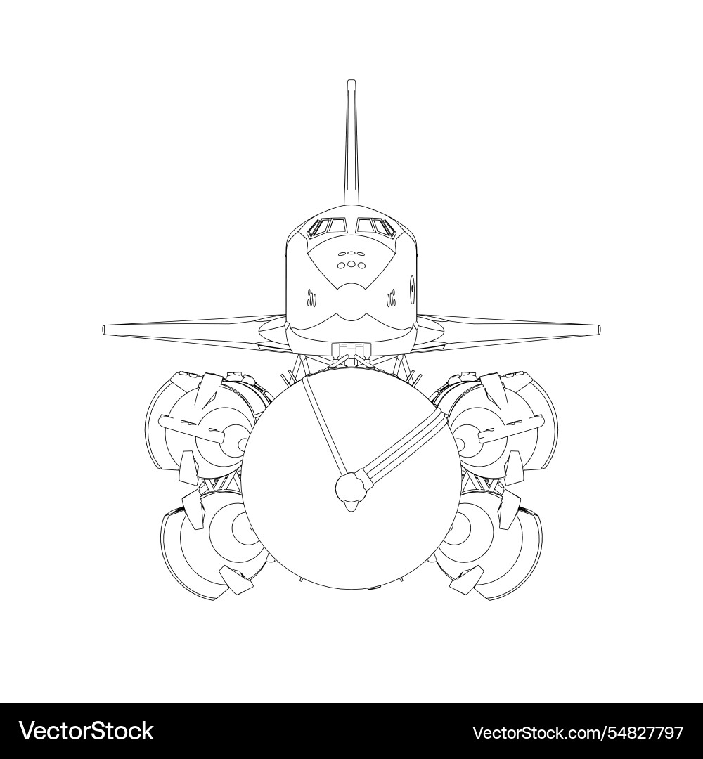 Outline of a rocket with spaceship from black Outline of a rocket with spaceship from black vector image