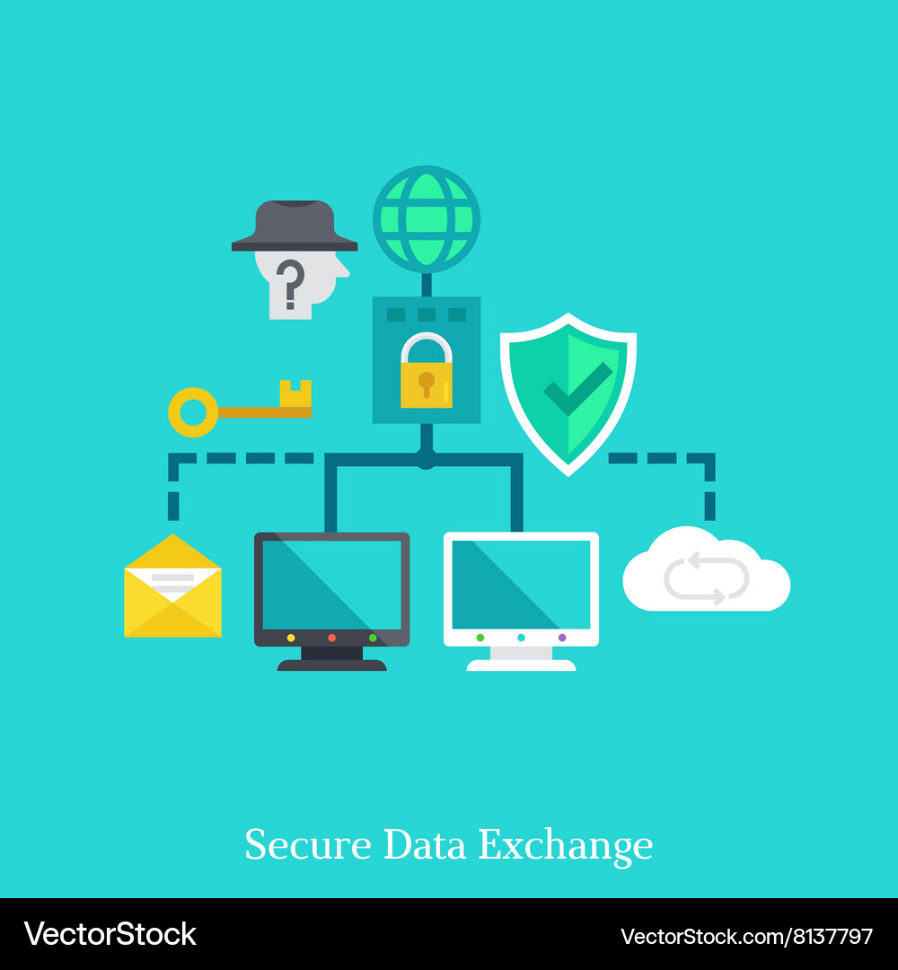 Secure local web and data exchang flat concept Vector Image