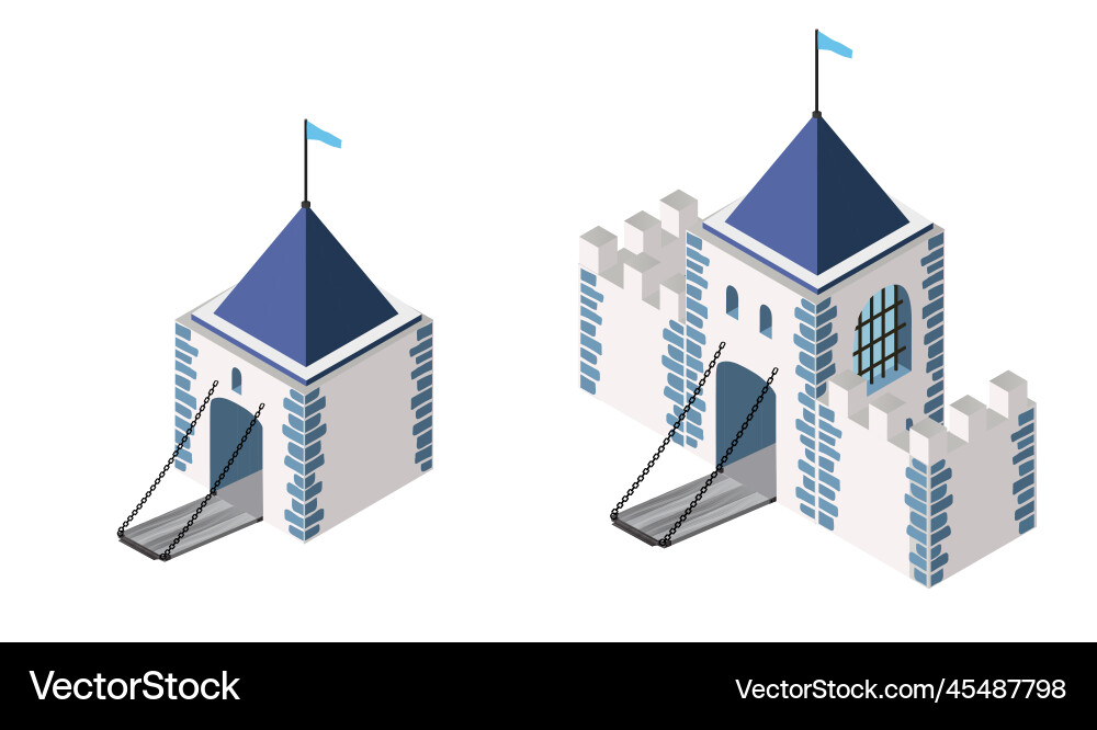 An isometric element of ancient fortress An isometric element of ancient fortress Vector Image