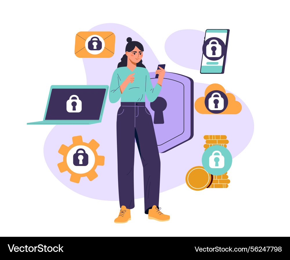 Cybersecurity data protection concept Royalty Free Vector