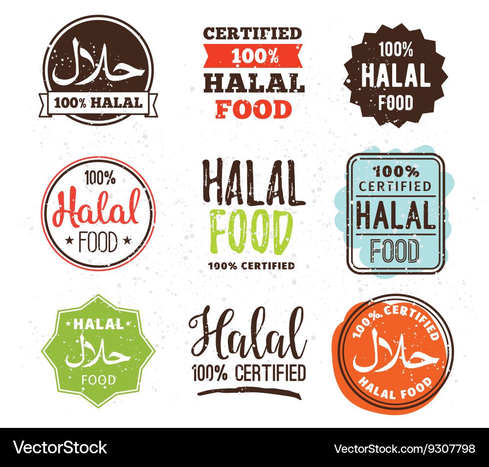 Halal food labels set badges design vector image