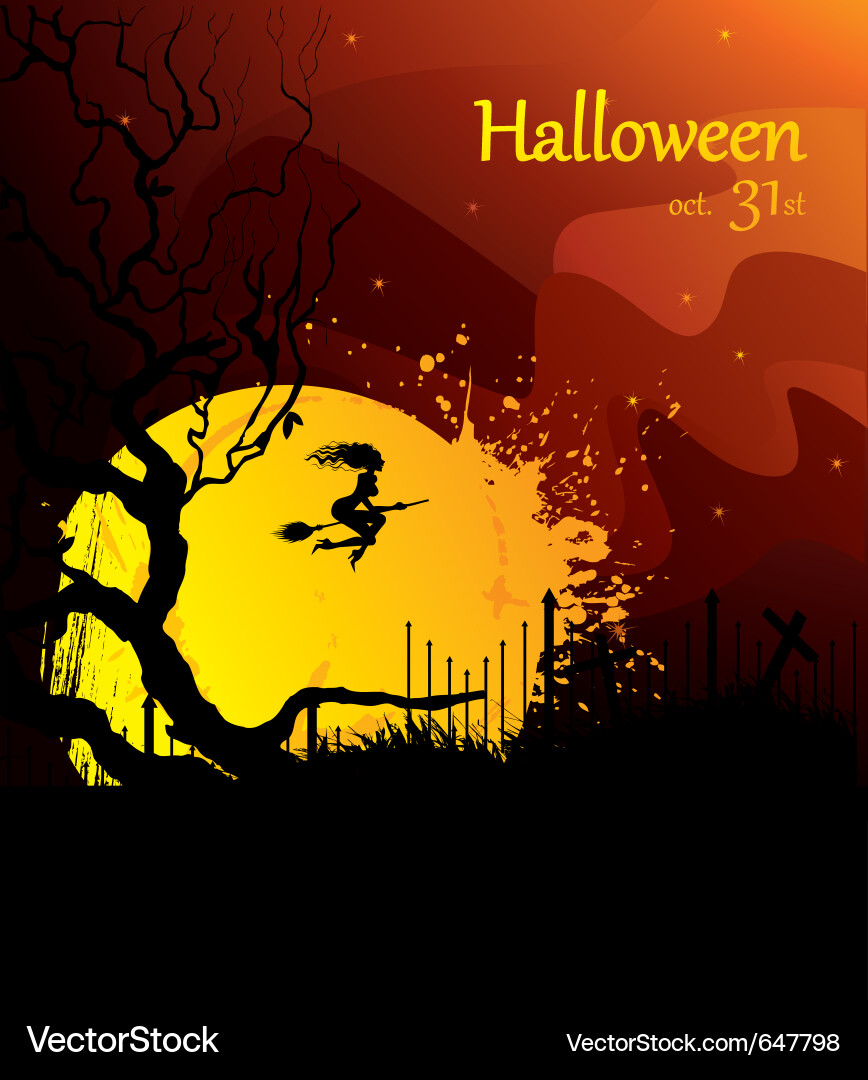 Moon and witch halloween vector image