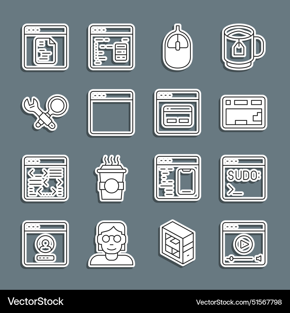 Set line online play video code terminal keyboard Set line online play video code terminal keyboard Vector Image