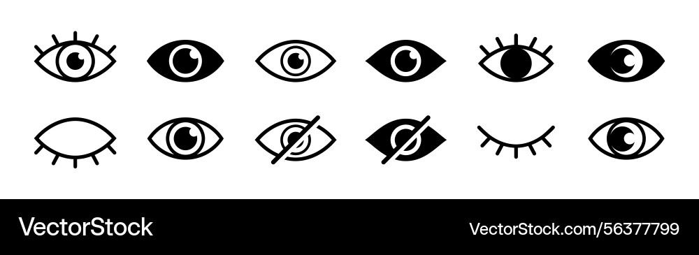 Eye icon set or hide and show password icons Eye icon set or hide and show password icons vector image