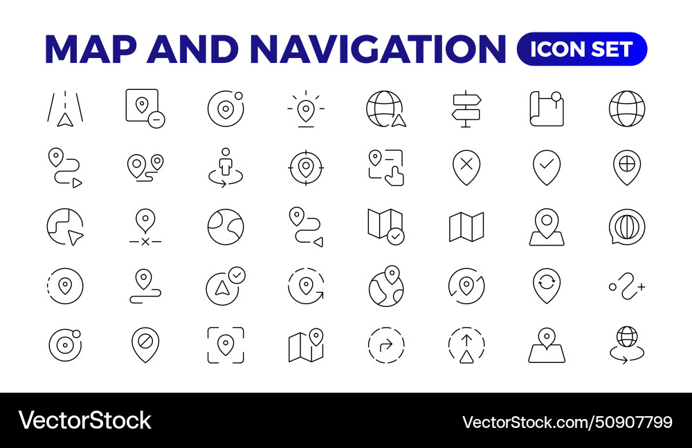 Navigation line icons symbol of map location vector image