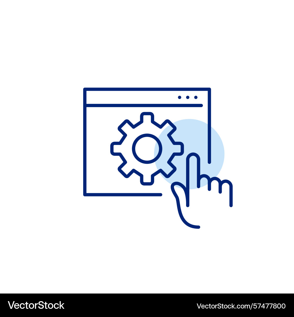 Cogwheel on web page and finger click interactive vector image