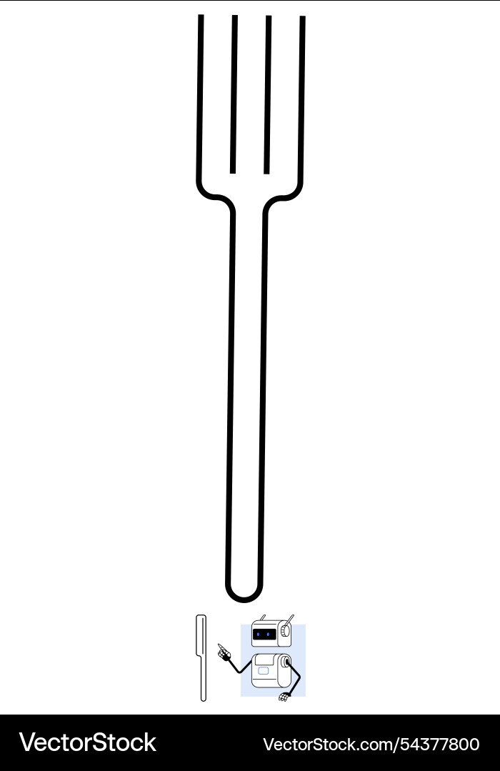 Fork with character holding pointed stick next Fork with character holding pointed stick next Vector Image