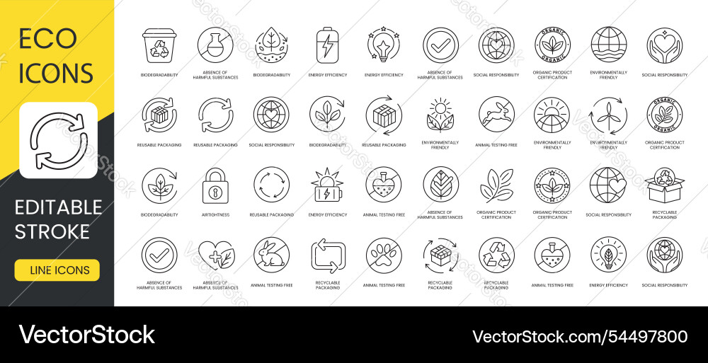 Set of linear icons with editable stroke vector image