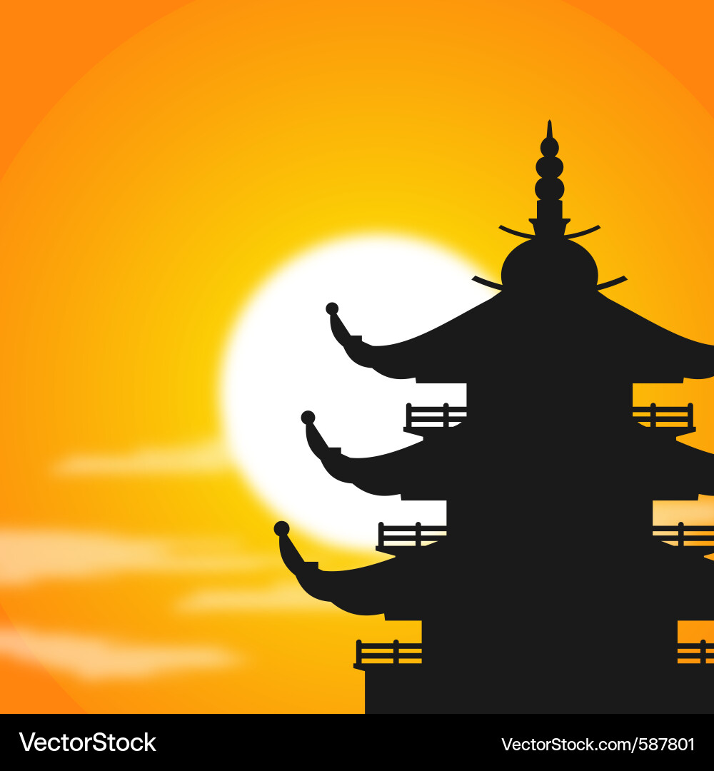 Asiatische Pagode bei Sunset Vektorbild
