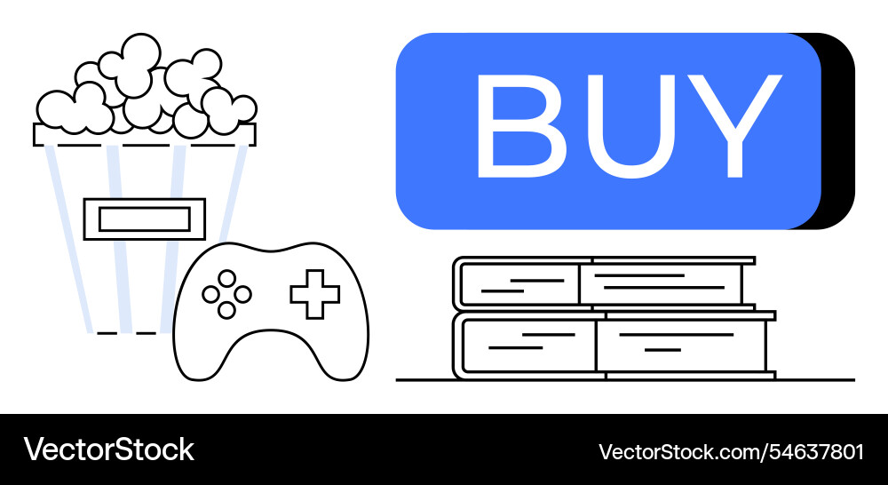 Popcorn bucket game controller stack of books Popcorn bucket game controller stack of books vector image