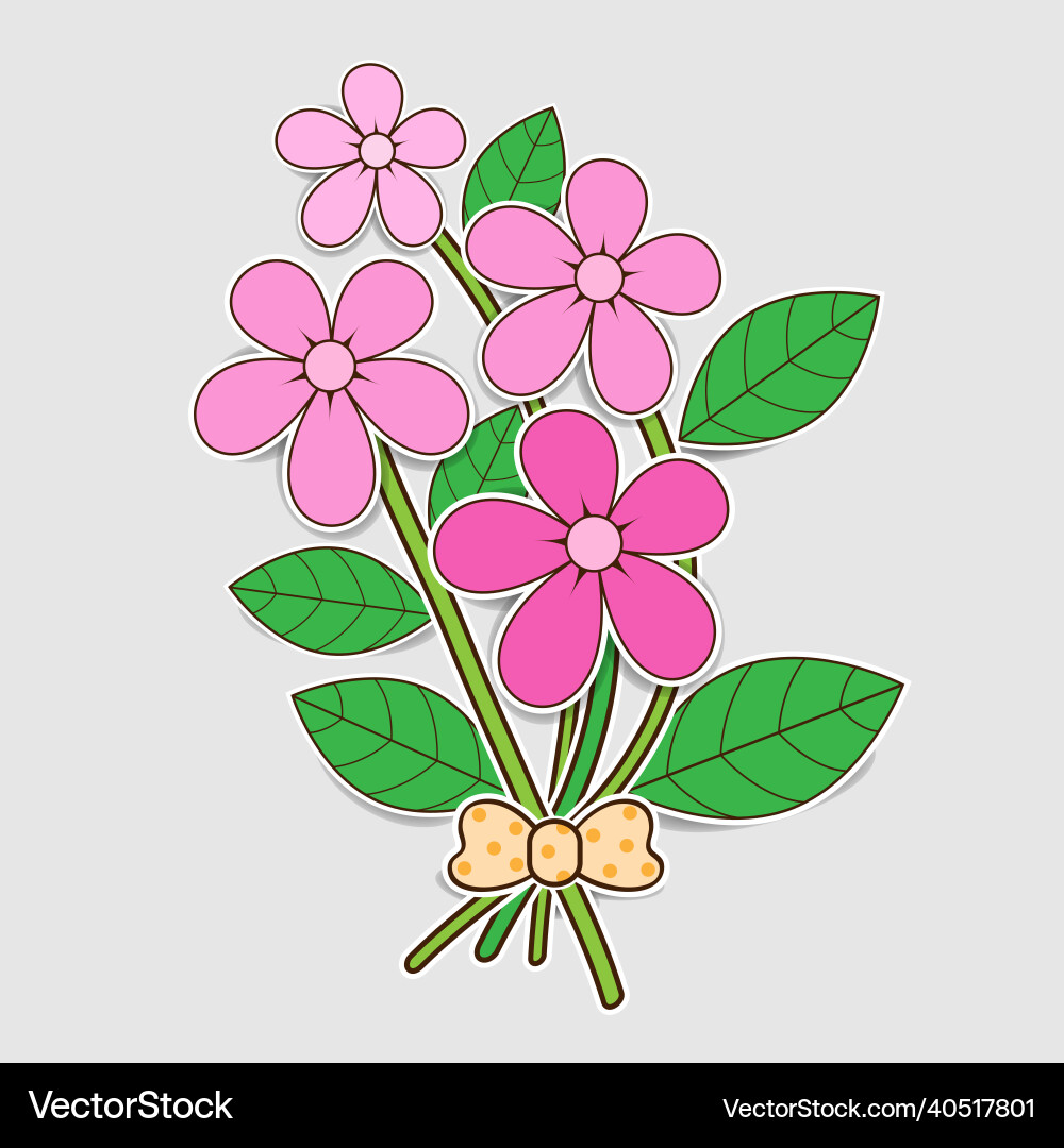 Rosa Blumen Blätter Papier Aufkleber mit niedlichen Schleifen Rosa Blumen Blätter Papier Aufkleber mit niedlichen Schleifen vektorbild