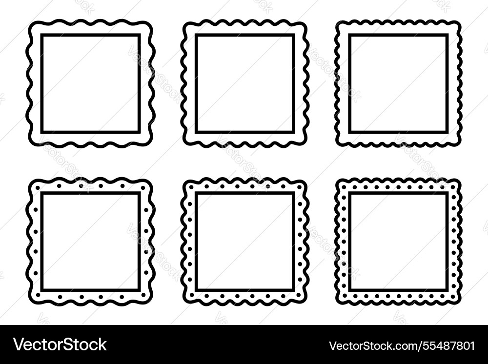Set of square frames with wavy edges vignettes Set of square frames with wavy edges vignettes vector image