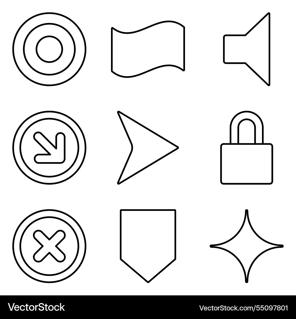Simple shapes outline flat icon set isolated Vector Image