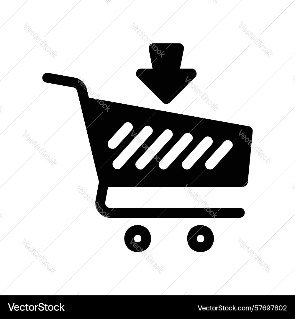 Add to cart icon with a downward arrow pointing Vector Image
