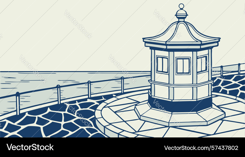 Elegant seaside gazebo on a mosaic path design vector image