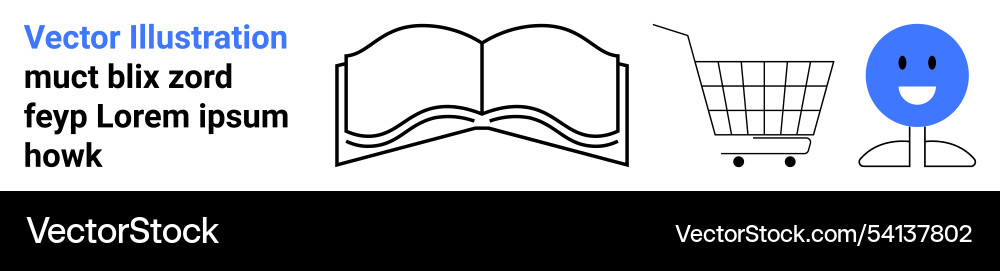 Minimalist design with open book shopping cart Minimalist design with open book shopping cart vector image