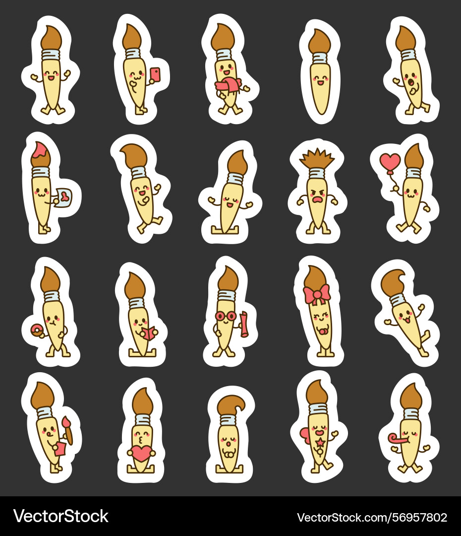 Paintbrush character set showing smiling Vector Image