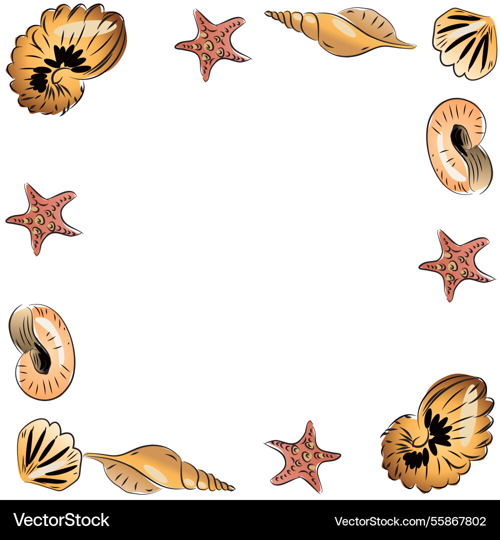 Seashell frame and border Seashell frame and border vector image