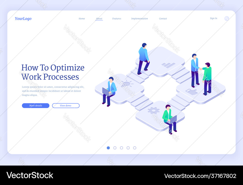 Work process optimization isometric landing page Work process optimization isometric landing page vector image