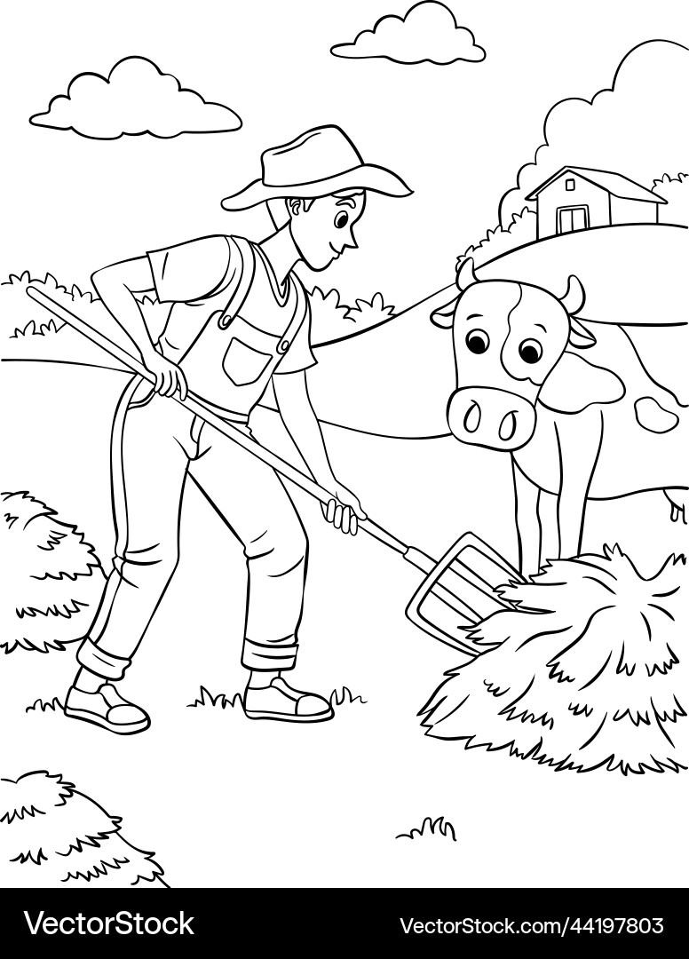Farmer coloring page for kids – Royalty-Free Vector | VectorStock, image size:776x1080