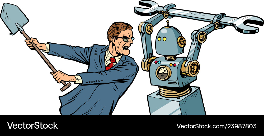 Man fights with a robot Man fights with a robot vector image