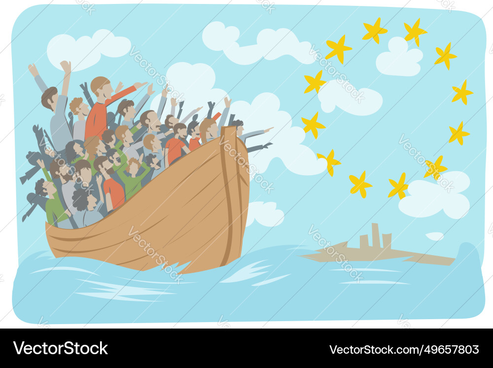 Refugees migration in the boat from africa Refugees migration in the boat from africa vector image