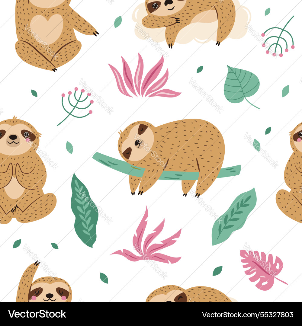 Seamless pattern with cute sloths characters Seamless pattern with cute sloths characters vector image