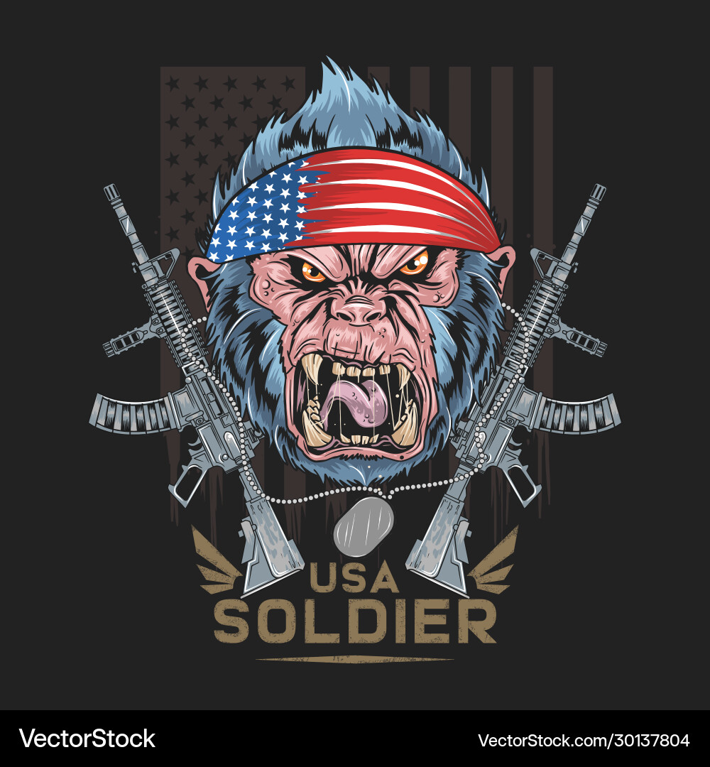 Angry Gorilla with American Flag & Gun vector image