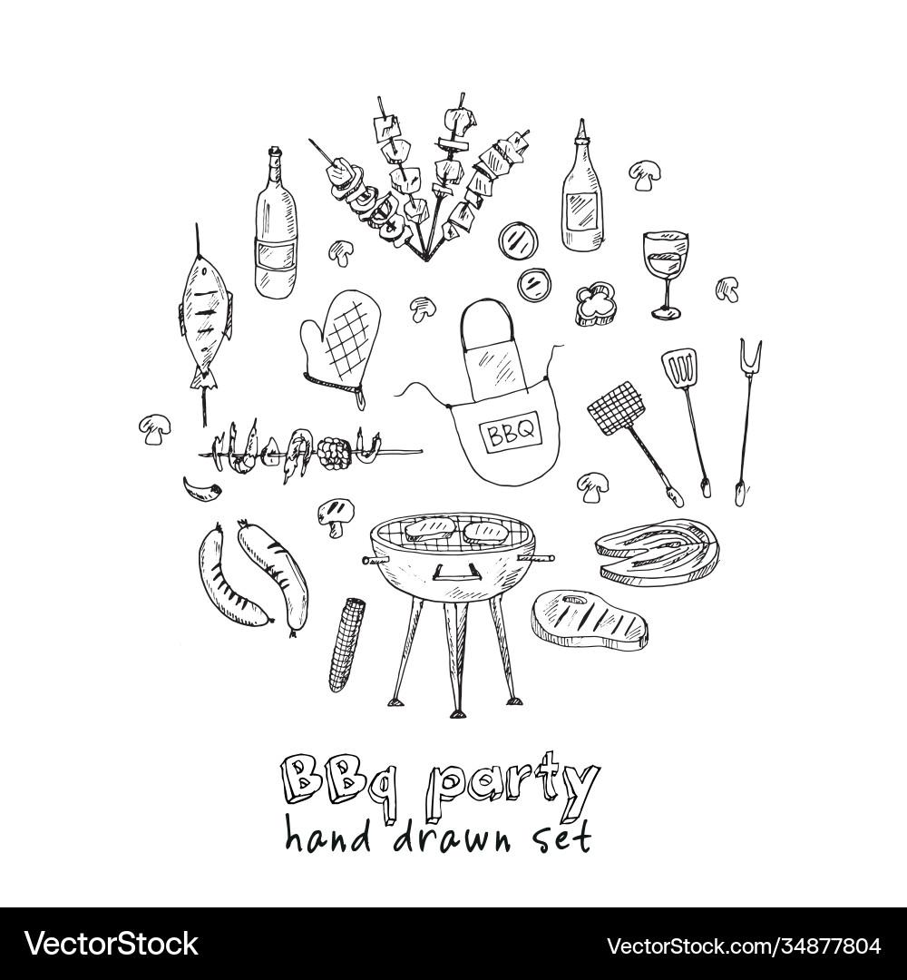BBQ Party Doodle Icons Vector Image
