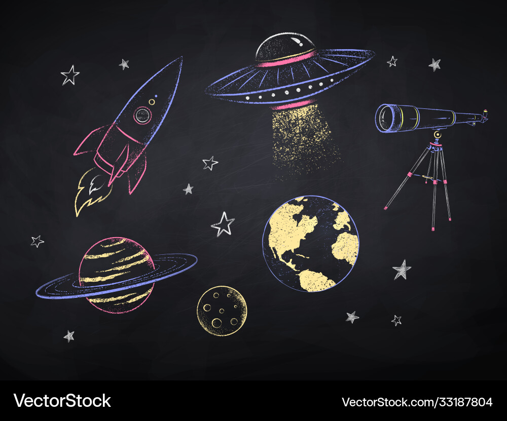 Chalk drawn collection space objects Chalk drawn collection space objects vector image