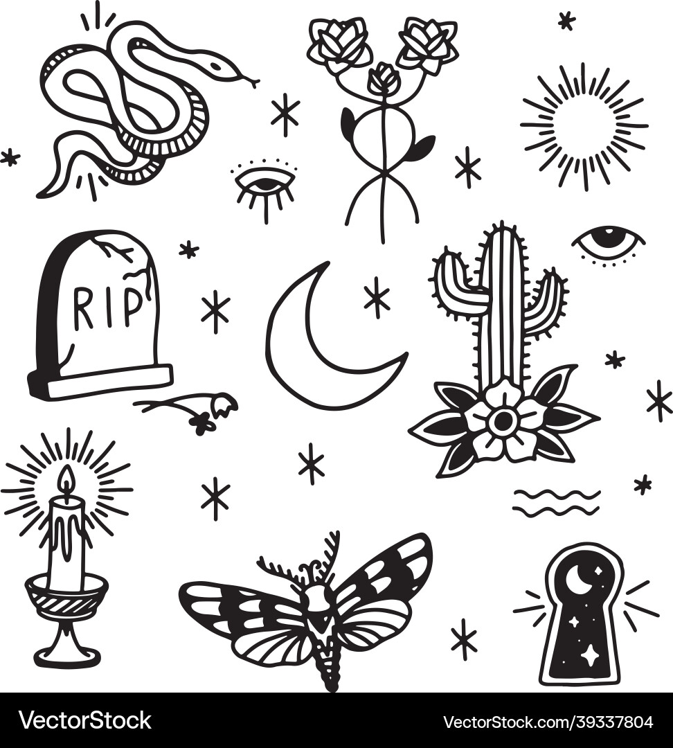 Dark Flash Tattoo Elements Vector Image