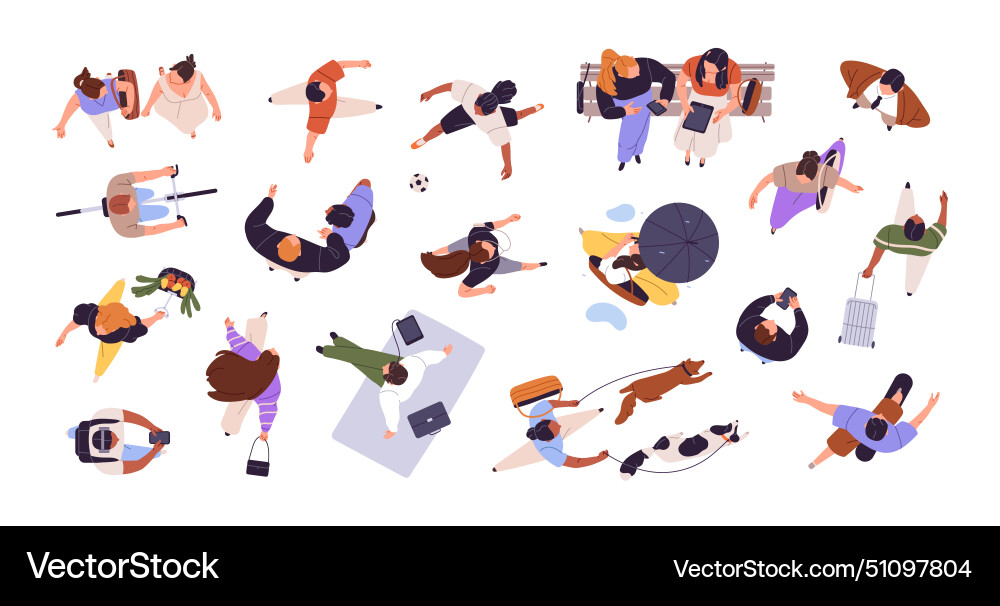 Different people top view person walks his dogs Different people top view person walks his dogs vector image