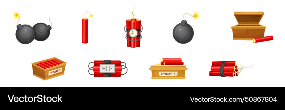 Dynamite and explosives object as detonating Dynamite and explosives object as detonating Vector Image