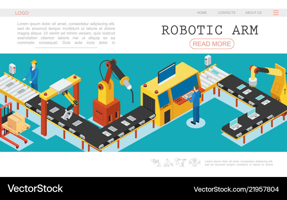 Isometric automated factory web page template vector image