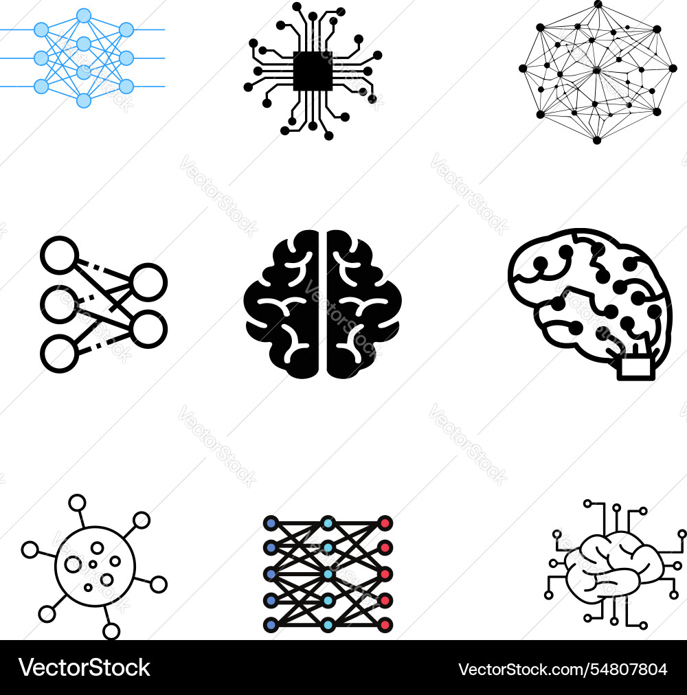 Neural network graphics pack artificial Neural network graphics pack artificial Vector Image