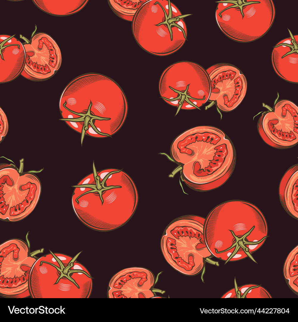 Seamless pattern with red tomatoes on a dark Vector Image
