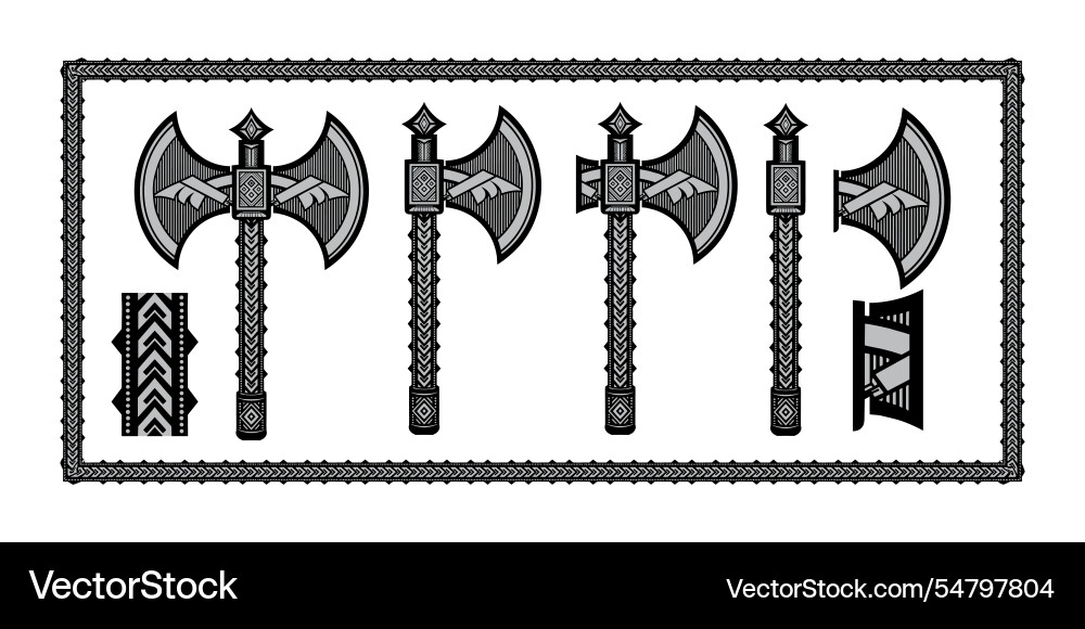 Viking axe set with intricate knot patterns Viking axe set with intricate knot patterns Vector Image