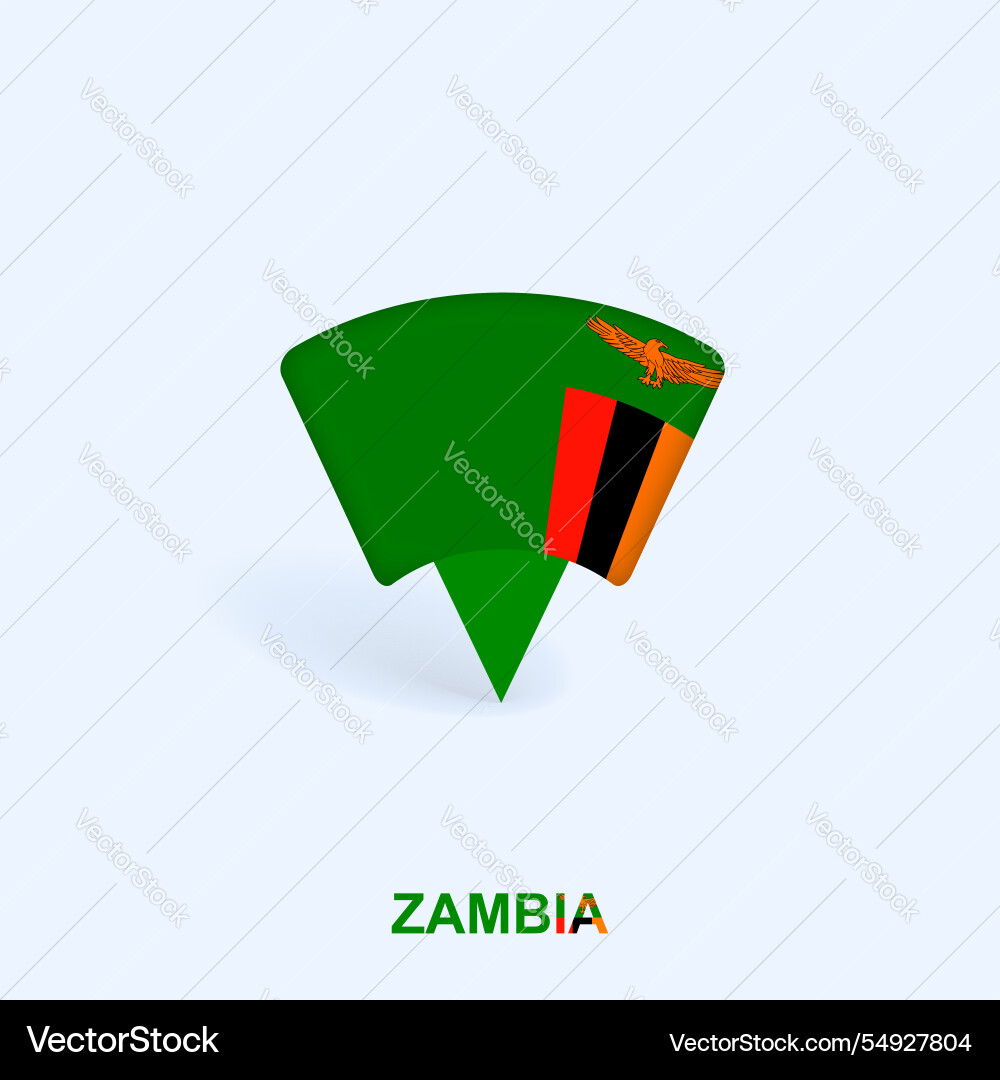 Zambia flag map pointer design with shadow vector image