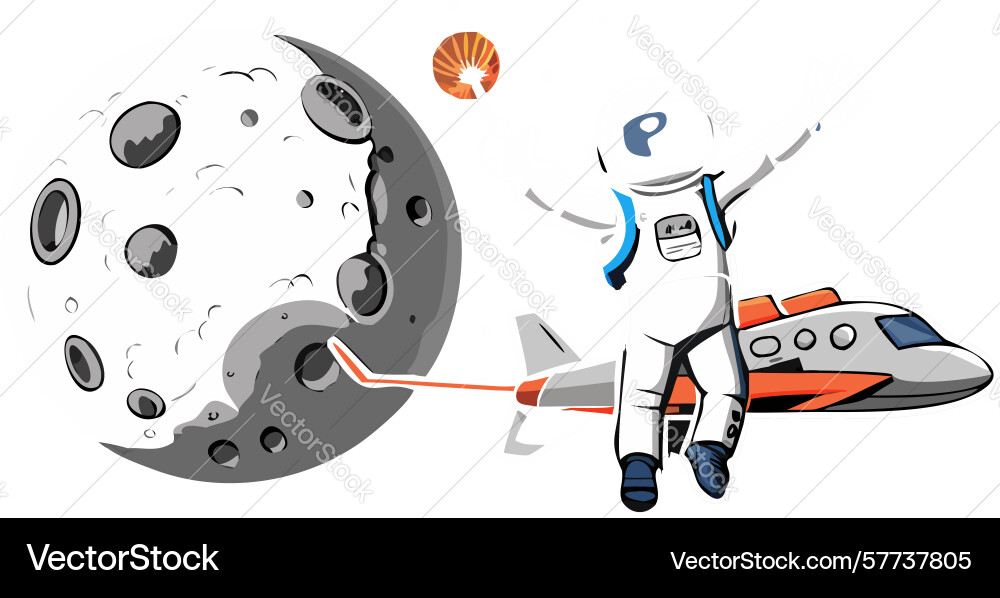 Astronaut on moon with spaceship design Vector Image