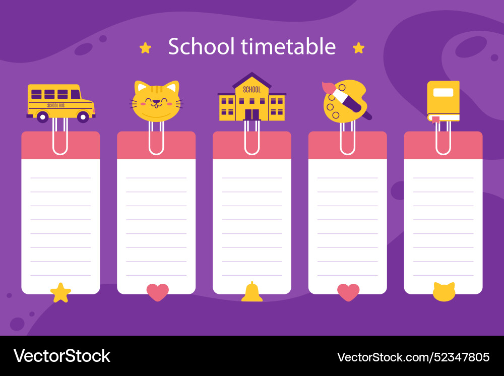 Back to school timetable template Royalty Free Vector Image