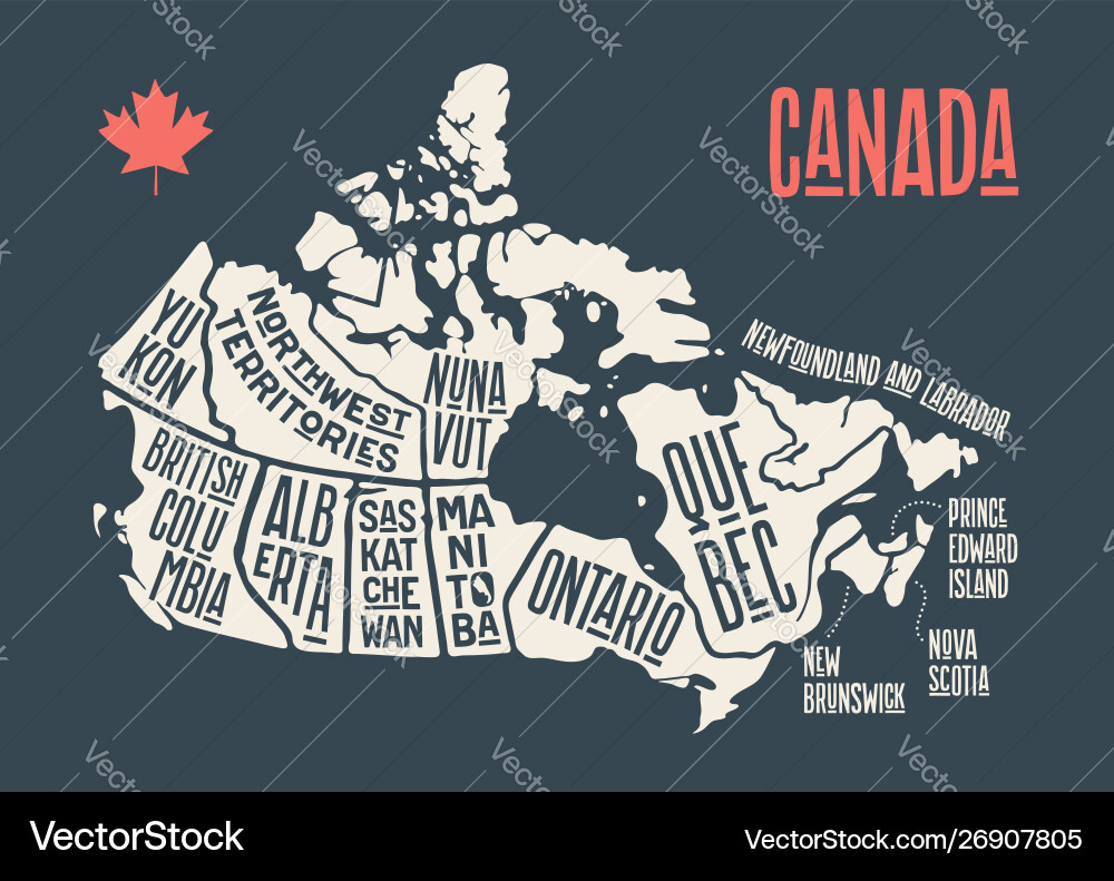 Canada Provinces Map Poster Vector Image