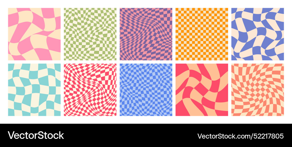 Groovy checkered pattern colorful distorted tiled Groovy checkered pattern colorful distorted tiled vector image