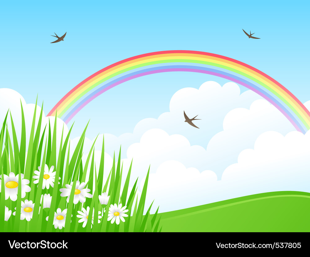 Landscape with a rainbow Royalty Free Vector Image