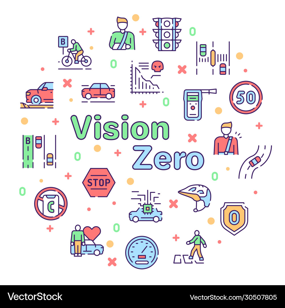 Vision Zero Icon Set - Road Safety Vector Image